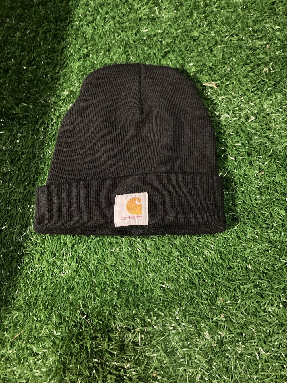 Carhartt Black Knit Cuffed Beanie with Gold Logo